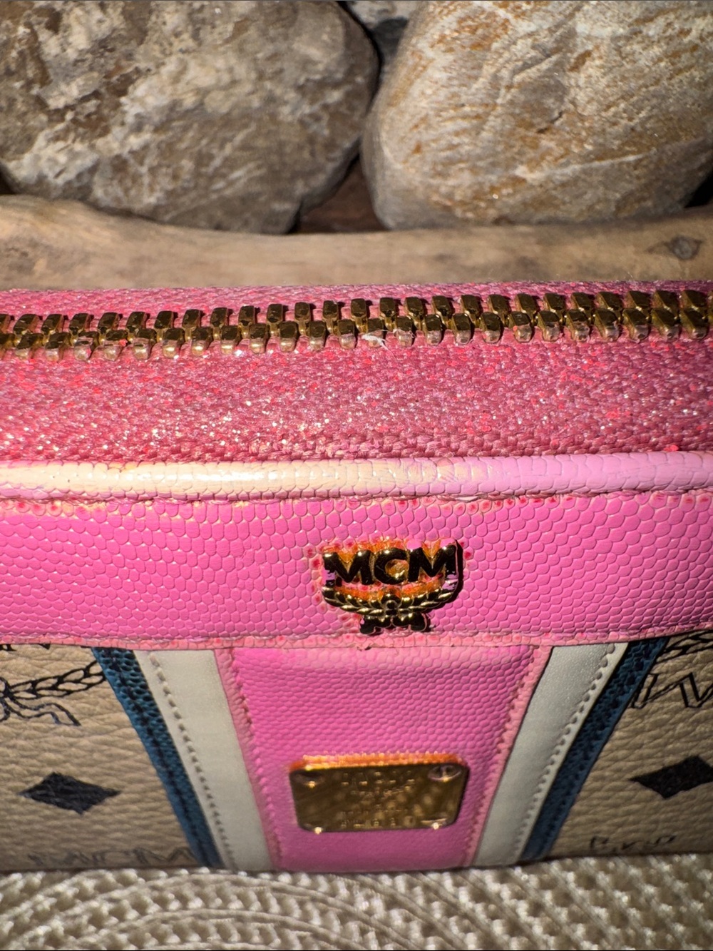 MCM Beige Visetos Continental Wallet with Pink Trim and Stripe - Picture 14 of 14